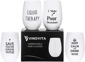 img 4 attached to 🍷 Unbreakable VINOVITA Funny Wine Glasses - Set of 4, 100% Tritan Plastic, Stemless & Durable for Indoor/Outdoor Parties & Beach (16oz)