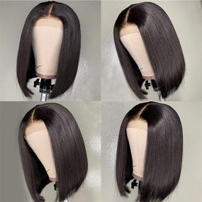 img 1 attached to 🏾 10-Inch Short Bob Human Hair Lace Front Wig: Pre-Plucked Straight 4x4 Closure Wig with Baby Hair for Black Women