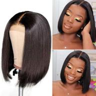 🏾 10-inch short bob human hair lace front wig: pre-plucked straight 4x4 closure wig with baby hair for black women logo