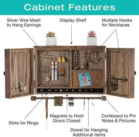 img 2 attached to Rustic Wall-Mounted Jewelry Organizer with Wooden Barn Door Decor: Necklace, Earring, Bracelet, Ring Holder and Accessories. Includes Hook Organizer for Hanging Jewelry (Brown)