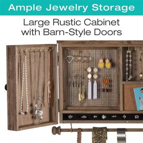 img 3 attached to Rustic Wall-Mounted Jewelry Organizer with Wooden Barn Door Decor: Necklace, Earring, Bracelet, Ring Holder and Accessories. Includes Hook Organizer for Hanging Jewelry (Brown)