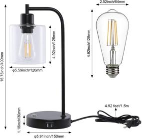 img 2 attached to 💡 Set of 2 Industrial Touch Control Table Lamp with 2 USB Ports, 3-Way Dimmable Desk Lamp in Farmhouse Style, Rustic Bedside Lamp with Glass Shade for Reading and Living Room, Includes 5000K Bulbs