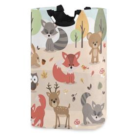 img 4 attached to OREZI Cute Woodland Animals Deer Rabbit Bear Fox Raccoon Bird Owl Laundry Hamper – Waterproof and Foldable Storage Bag for Dirty Clothes, Toys in Bedroom, Bathroom, Dorm Room