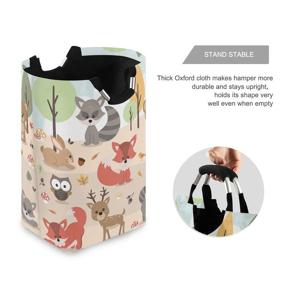 img 2 attached to OREZI Cute Woodland Animals Deer Rabbit Bear Fox Raccoon Bird Owl Laundry Hamper – Waterproof and Foldable Storage Bag for Dirty Clothes, Toys in Bedroom, Bathroom, Dorm Room