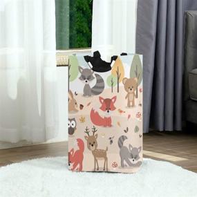 img 3 attached to OREZI Cute Woodland Animals Deer Rabbit Bear Fox Raccoon Bird Owl Laundry Hamper – Waterproof and Foldable Storage Bag for Dirty Clothes, Toys in Bedroom, Bathroom, Dorm Room