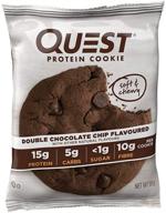 🍪 протеиновое печенье quest nutrition - двойной шоколад с чипсами: 15 г белка, 5 г нетто-углеводов, 240 ккал, без глютена и сои, высокобелковая закуска логотип