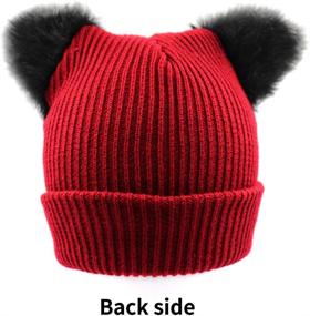 img 3 attached to 🐱 Cute 2-Pom Pom Women's Winter Beanie with Cat Ears Cuff - Soft, Warm, Thick Chunky Knit Hat for Girls and Women - Ideal for Skiing and Snow Activities - Ski Skull Caps