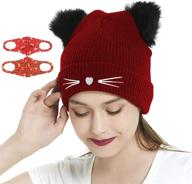 🐱 cute 2-pom pom women's winter beanie with cat ears cuff - soft, warm, thick chunky knit hat for girls and women - ideal for skiing and snow activities - ski skull caps logo