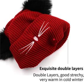 img 1 attached to 🐱 Cute 2-Pom Pom Women's Winter Beanie with Cat Ears Cuff - Soft, Warm, Thick Chunky Knit Hat for Girls and Women - Ideal for Skiing and Snow Activities - Ski Skull Caps