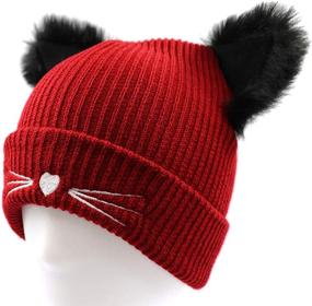 img 2 attached to 🐱 Cute 2-Pom Pom Women's Winter Beanie with Cat Ears Cuff - Soft, Warm, Thick Chunky Knit Hat for Girls and Women - Ideal for Skiing and Snow Activities - Ski Skull Caps