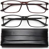 👓 2 pack blue light blocking reading glasses - +2.0 readers computer eyeglasses for women men, lightweight rectangle frames with spring hinge logo