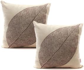 img 4 attached to 🍃 Luxbon Rustic Farmhouse Decor Linen Throw Pillow Cases Set of 2 - 18"x18" Leaves Cushion Covers (Insert Not Included)