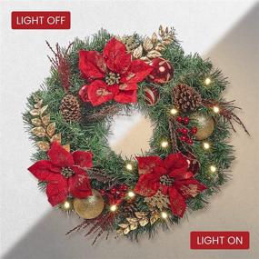 img 3 attached to Enhance Your Holidays with WBHome's 24 Inch Pre-lit Christmas 🎄 Wreath - Red Gold Themed with 30 LED Lights and Battery Operated