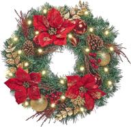 enhance your holidays with wbhome's 24 inch pre-lit christmas 🎄 wreath - red gold themed with 30 led lights and battery operated logo