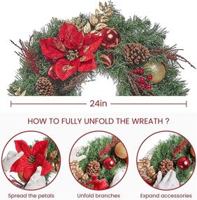 img 1 attached to Enhance Your Holidays with WBHome's 24 Inch Pre-lit Christmas 🎄 Wreath - Red Gold Themed with 30 LED Lights and Battery Operated