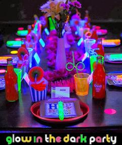 img 2 attached to 🎉 Enhance Your Blacklight UV Party with Upper Midland Products Neon Glow Party Supplies Set: Includes 32 Servers, 9 and 6 Inch Plates, 9 OZ Cups, Forks,Spoons, Knives - 32 of Each!