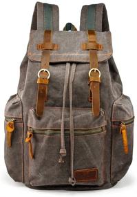 img 4 attached to GEARONIC TM 21L Vintage Canvas Backpack for Men - Leather Rucksack Knapsack, Fits 15 inch Laptop - Tote Satchel School Military Army Shoulder Rucksack Hiking Bag in Gray