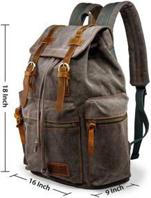 img 2 attached to GEARONIC TM 21L Vintage Canvas Backpack for Men - Leather Rucksack Knapsack, Fits 15 inch Laptop - Tote Satchel School Military Army Shoulder Rucksack Hiking Bag in Gray