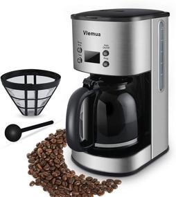 img 4 attached to Vlemua 12 Cup Programmable Coffee Maker, Drip Coffee Brewer, Fast Coffee Machine with Glass Carafe, Stainless Steel Finish, Strong Brew, 1000W, Silver