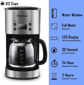 img 3 attached to Vlemua 12 Cup Programmable Coffee Maker, Drip Coffee Brewer, Fast Coffee Machine with Glass Carafe, Stainless Steel Finish, Strong Brew, 1000W, Silver