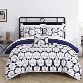 img 3 attached to 🛌 Chic Home Marcia 4 Piece Comforter Set - Printed Pinch Pleated Ruffled and Reversible Geometric Design - Includes Decorative Pillow and Sham - Full/Queen Size - Navy