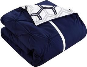 img 2 attached to 🛌 Chic Home Marcia 4 Piece Comforter Set - Printed Pinch Pleated Ruffled and Reversible Geometric Design - Includes Decorative Pillow and Sham - Full/Queen Size - Navy