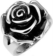 🌹 full bloom single rose cast band ring - stainless steel band r650 by blue palm jewelry logo