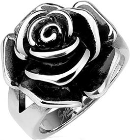 img 3 attached to 🌹 Full Bloom Single Rose Cast Band Ring - Stainless Steel Band R650 by Blue Palm Jewelry