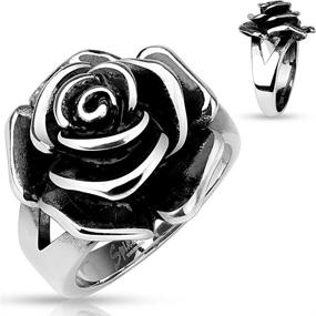 img 1 attached to 🌹 Full Bloom Single Rose Cast Band Ring - Stainless Steel Band R650 by Blue Palm Jewelry
