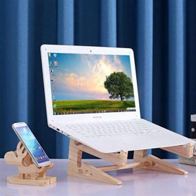 img 2 attached to 🦌 Природный деревянный стенд для ноутбука с маленьким держателем для телефона "Лось" - Увеличение вертикальной высоты.