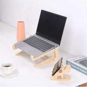 img 1 attached to 🦌 Natural Wood Laptop Stand with Small Elk Phone Holder - Boosting Vertical Height