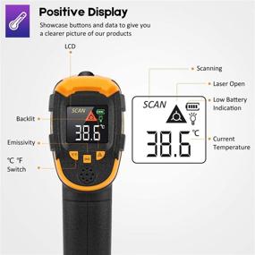 img 3 attached to 🌡️ Non-Contact Digital Laser Temperature Gun with Color Display -58℉～1112℉ (-50℃～600℃) Adjustable Emissivity - Ideal for Cooking/BBQ/Freezer - Includes Meat Thermometer - Non-Body Thermometer