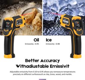 img 1 attached to 🌡️ Non-Contact Digital Laser Temperature Gun with Color Display -58℉～1112℉ (-50℃～600℃) Adjustable Emissivity - Ideal for Cooking/BBQ/Freezer - Includes Meat Thermometer - Non-Body Thermometer