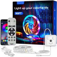 90ft led strip lights with ‘smile face’ controller & remote, built-in mic for music 🌈 sync, color changing rgb led lights for bedroom - bluetooth app light strip, led light strips логотип