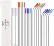 🥤 20-pack reusable stainless steel metal straws with silicone tips, brushes, and travel case - eco-friendly 10.5" & 8.5" extra long straws for 20 24 30 oz tumblers logo