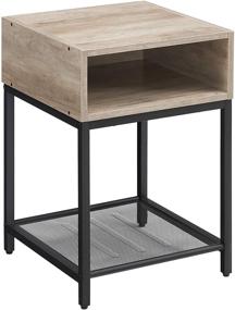 img 4 attached to VASAGLE INDESTIC Nightstand with Open Compartment and Mesh Shelf, Bedroom End Table, Easy Assembly, Space-Saving Design, Industrial Style, Greige and Black ULET046B02