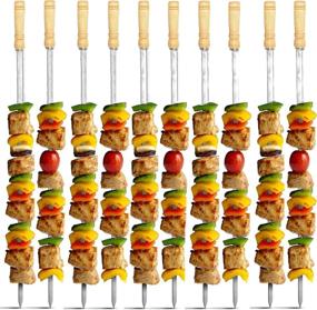 img 2 attached to Antallcky 12 Pack Kebab Skewers BBQ Barbecue Skewers Stainless Steel Sticks - 22 Inch Heavy Duty Large Wide Reusable with Nonslip Wooden Handle - Perfect for Shish Kabob, Chicken, Shrimp, and Vegetables