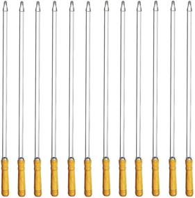 img 4 attached to Antallcky 12 Pack Kebab Skewers BBQ Barbecue Skewers Stainless Steel Sticks - 22 Inch Heavy Duty Large Wide Reusable with Nonslip Wooden Handle - Perfect for Shish Kabob, Chicken, Shrimp, and Vegetables