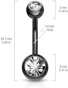 img 3 attached to 💎 316L Double CZ Barbell Belly Ring - Black Titanium IP, 14GA