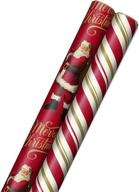 🎁 hallmark christmas wrapping paper (2 jumbo rolls: 160 sq. ft. ttl) | classic santa claus, red and gold stripes | bulk gift wrap with convenient cut lines on reverse logo
