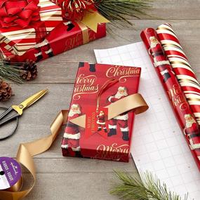 img 3 attached to 🎁 Hallmark Christmas Wrapping Paper (2 Jumbo Rolls: 160 sq. ft. ttl) | Classic Santa Claus, Red and Gold Stripes | Bulk Gift Wrap with Convenient Cut Lines on Reverse