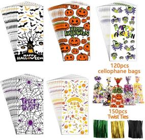 img 2 attached to 🎃 120pcs Halloween Cellophane Treat Bags - DIYDEC Halloween Candy Goodies Bags with 130pcs Twist Tie Pack for Halloween Party Favors