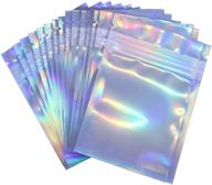 100 pack resealable smell proof bags with foil ziplock, flat clear ziplock bags for food storage, aluminum foil packaging pouches, holographic rainbow color, 5 x 7 inches логотип