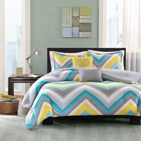 img 3 attached to 🛏️ Upgrade Your Teen's Bedroom Décor with the Intelligent Design Elise Comforter Set - Twin/Twin XL Bedding Sets in Blue, Yellow, Grey, Chevron – 4 Piece Bed Set - Peach Skin Fabric Comforter Included (ID10-190)