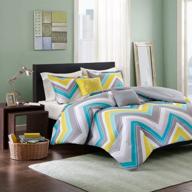 🛏️ upgrade your teen's bedroom décor with the intelligent design elise comforter set - twin/twin xl bedding sets in blue, yellow, grey, chevron – 4 piece bed set - peach skin fabric comforter included (id10-190) logo
