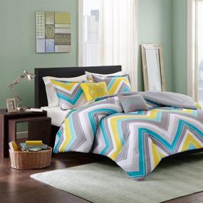 img 4 attached to 🛏️ Upgrade Your Teen's Bedroom Décor with the Intelligent Design Elise Comforter Set - Twin/Twin XL Bedding Sets in Blue, Yellow, Grey, Chevron – 4 Piece Bed Set - Peach Skin Fabric Comforter Included (ID10-190)