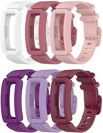 набор из 6-ти браслетов eeweca: заменяющие ремешки для детских часов fitbit ace 2 в белом, фиолетовом, лиловом, сангрии, розовом и нежно-розовом цвете логотип