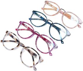 img 4 attached to DOOViC Blue Light Blocking Reading Glasses 4 Pack - Stylish Patterns, Spring Hinge, Anti Eyestrain - 2.00 Strength Computer Readers for Women