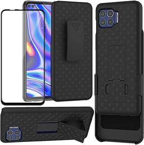 img 4 attached to 📱 Motorola One 5G Case with Screen Protector | Belt Clip Holster | Kickstand Holder – Slim Rugged Full Body Shockproof Armor Protective Cover for Motorola One 5G (Black)