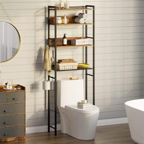 img 2 attached to 🚽 Rustic Brown Wooden Freestanding Bathroom Organizer - 4-Tier Over The Toilet Storage Rack by Rolanstar, Multifunctional Bathroom Toilet Rack